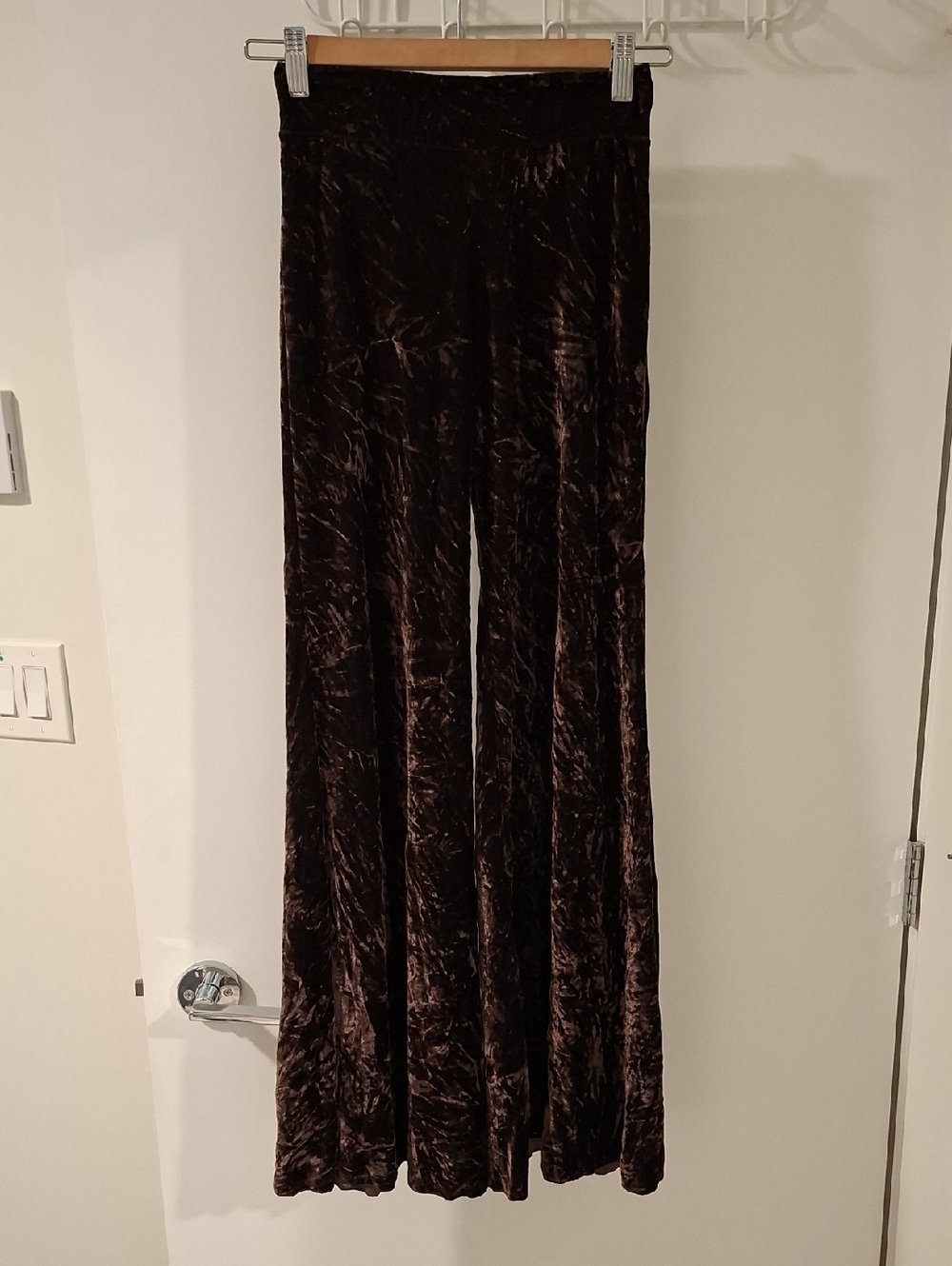 Warrior Within Chocolate Brown Crushed Velvet Flared Festival Bell Bottoms (XS)